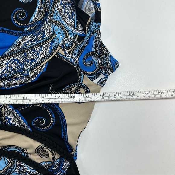 Attention V Neck Blue and Black Paisley Dress - Picture 5 of 9